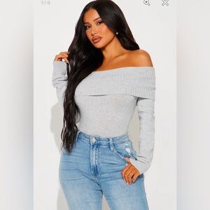 Fashion Nova Light Gray Off-Shoulder Sweater